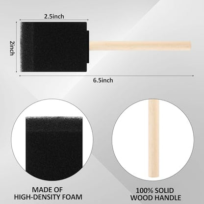Maxdot 100 Pack 2 Inch Foam Paint Brushes Bulk Foam Sponge Brushes with Wood Handle for Painting, Acrylics, Stains, Varnishes, Crafts