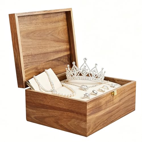 ELFWARRIOR Wooden Keepsake Box with Hinged Lid, Stamps Wood Storage Box,Large Memory Storage Box for Keepsakes,Crafts,Photo,Postcards, Jewelry-Natural (Only Box)