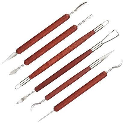 Amrules Clay Tools Kit, 6 PCS Red Wooden Clay Sculpting Tools, Double Head Practical Polymer Tool Set Suitable for Adults, Pottery Craft, Carving, Modeling and Shaping - color: Red-Sculpting-6Pcs