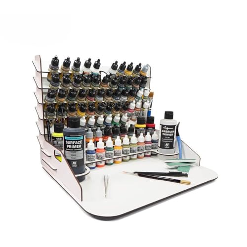Vallejo - Work Station 40 x 30 cm with Vertical Paint Organizer, Holds up to 76 Bottles of 18 ml (0.6 fl.oz.), 4 of 35 ml (1.18 fl.oz) or 60 ml (2.02 fl.oz.), 2 of 200 ml (6.76 fl.oz.) and 10 Brushes - style: Paint Display and Work Station with Vertical S