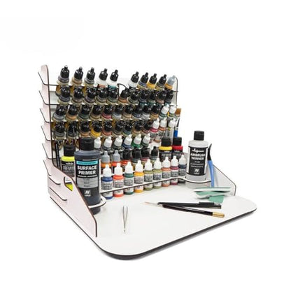 Vallejo - Work Station 40 x 30 cm with Vertical Paint Organizer, Holds up to 76 Bottles of 18 ml (0.6 fl.oz.), 4 of 35 ml (1.18 fl.oz) or 60 ml (2.02 fl.oz.), 2 of 200 ml (6.76 fl.oz.) and 10 Brushes - style: Paint Display and Work Station with Vertical S