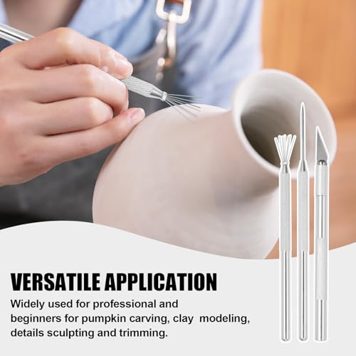 suiwotin 3pcs Precision Clay Needle Tool Set for Detailing - Carving Knife, Sculpture Pin & Texture Needle for Fine Ceramics, Polymer Clay & Miniature Sculpting
