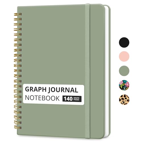 Taja Graph Spiral Journal Notebook for Women & Men, 140 Pages, Graph Paper Hardcover Notebook for Planning & Tracking, Journals for Graphing, A5(5.7" x 7.9") – Green - color: A.Green, style: c-Graph