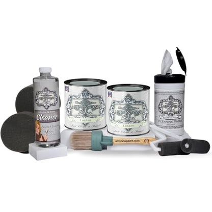 ALL-IN-ONE Paint by Heirloom Traditions, 2 Quart Cabinet Paint Bundle and Tool Kit - London (green gray) - color: London