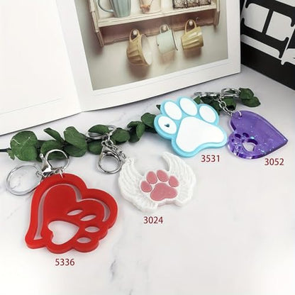 Pet Paw Keychain Resin Molds, 4-Piece Set with Heart and Angel Wing Designs, Silicone Molds for DIY Keychains, Epoxy Resin Silicone Molds