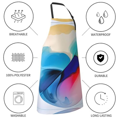 Round watercolor painting Heavy Duty Waterproof Apron with Pockets for AdultsResistant Grilling, Gardening, Painting - color: Round Watercolor Painting