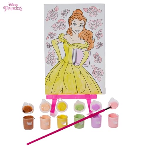 Innovative Designs Disney Princess Canvas Paint Set for Kids with 3 Canvases, Acrylic Paint, Paintbrush, & Easel - Tiana, Belle, and Rapunzel - color: Disney Princess