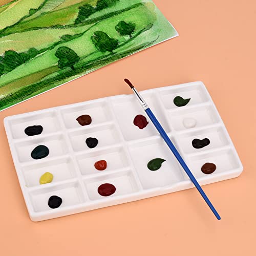8 Inch 14 Wells Artist Ceramic Paint Palette, Rectangle Ceramic 14-Wells, White