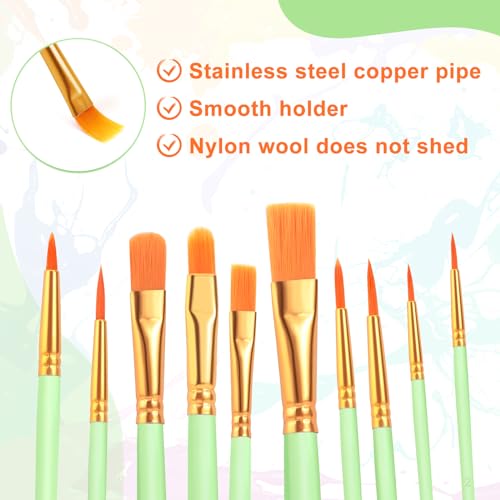 ESRICH Paint Brushes Set,6 Packs 60 Pcs Acrylic Paint Brush Set,Acrylic Oil Watercolor, Face Nail Art, Miniature Detailing,Rock Painting,Painting Artist Professional Kits(Green) - color: Green, size: 60