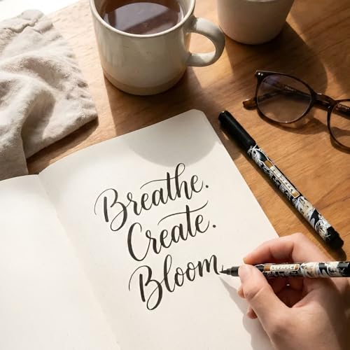 Benepisyo Black Calligraphy Brush Pens for Beginners, 2 Pack 민화 붓펜 | Flexible brush tip, rich black ink, traditional Asian design, beginner friendly, smooth flow, hand lettering tools