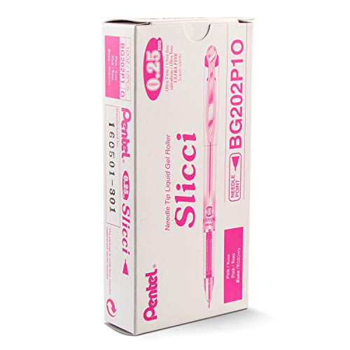 Pentel Arts Slicci 0.25 mm Extra Fine Gel Pen, Pink Ink, Box of 12 (BG202-P1) - color: Pink, size: 12 Count (Pack of 1), style: 0.25mm