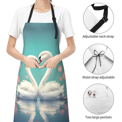 Cartoon heart sun Heavy Duty Waterproof Apron with Pockets for AdultsResistant Grilling, Gardening, Painting - color: The Swan in Love