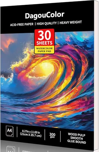 DagouColor Watercolor Paper Pad, A4, 1 Pack, 30 Sheets, 140lb/300gsm Cold-Pressed Paper, Artist Book for Adults Kids, Painting, Drawing, Mixed Media - color: Ocean Blue, size: A4, 1 Pack