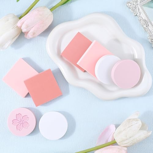 CRASPIRE 8Pcs 4 Styles Pink Rubber Carving Blocks Round Square Linoleum Blocks for Printmaking Stamp Soft Rubber Crafts DIY Crafting Scrapbook Beginners Professional