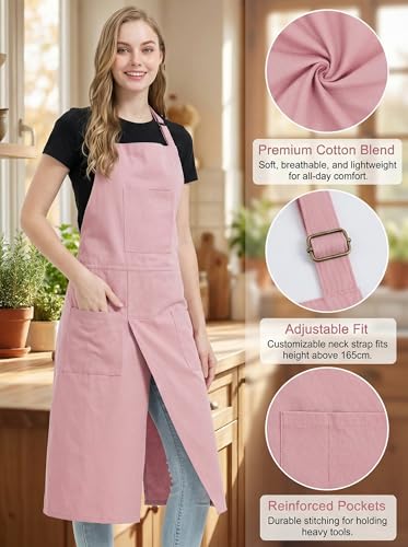 Molaxhome Split Apron with 3 Pockets,Unisex Pottery Apron with Adjustable Strap for Kitchen Ceramics - color: Pink