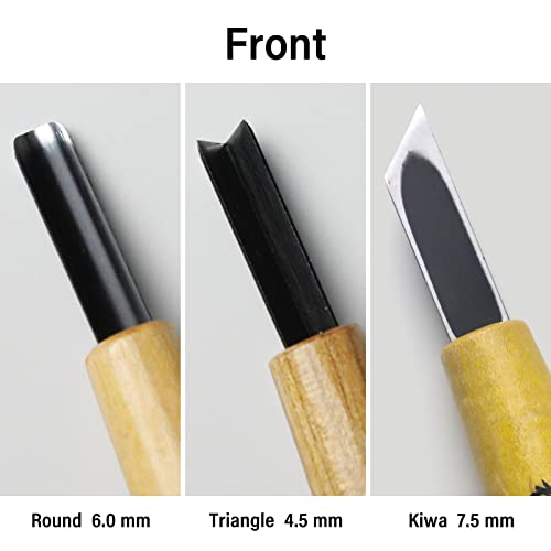 Wazakura 3PCS Bonsai Chisel Kit with Round Gouge, Single Bevel Skewed and V-Parting Tool, Hand Carving Tool Set for Jin Shari Making, Woodworking Knife Pack (3PCS Bonsai Chisel Kit)