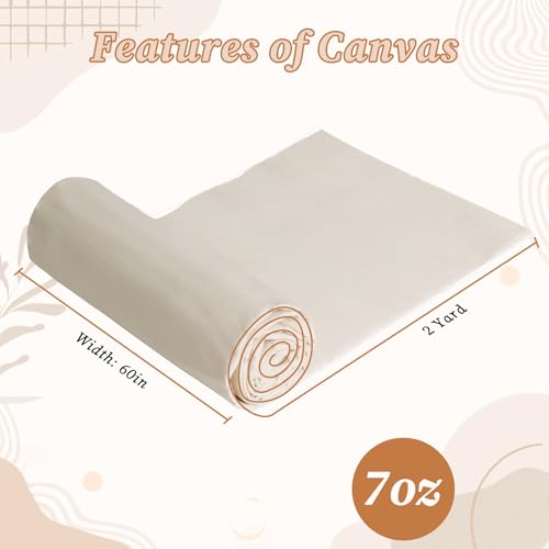 60" W Canvas Roll | 7oz Canvas Fabric Cotton Duck | Heavy Natural Fabric for Painting Arts & Crafts, Backings, Covers, Placemats (2 Yards) - size: 2 Yard-7oz