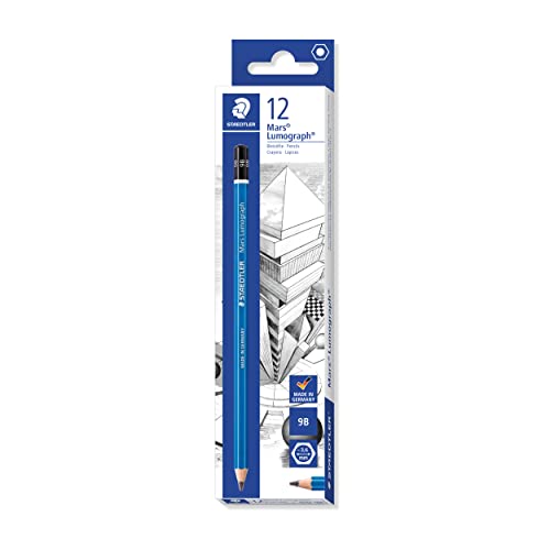 STAEDTLER Mars Lumograph 100-9B Premium Quality Pencil, Hardness 9B, Box of 12, Blue (100-9B VE) - style: 9B