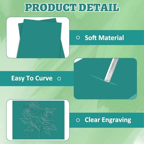LDXDRU 10 Pcs Linocut Block Green 6" x 8", Rubber Blocks for Carving 3 mm Soft Printing Plates, Rubber Carving Block Sheets for Stamp Making, Art Class, DIY Printmaking
