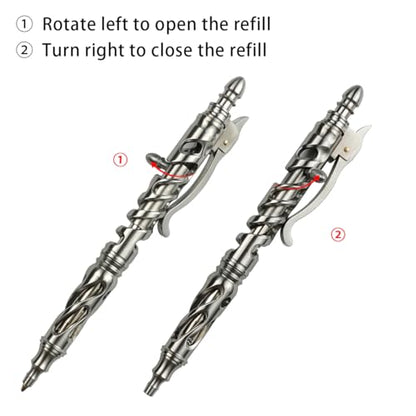 Dr. Metalleung Heavy Duty Stainless Steel Bolt Action Pen - Retractable EDC Pen with Keychain, Refillable Ink, Smooth Writing for Office & Gifts - style: structural