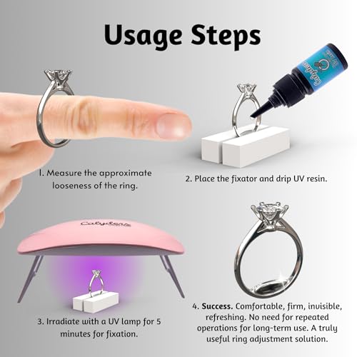Ring Sizers for Loose Rings Ring Size Adjuster Fit Any Rings Guards Ring Spacer for Loose Rings Women Invisible Traceless Glue Ring Resizer with Ring Fixators & UV LED Lamp