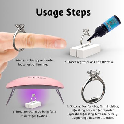 Ring Sizers for Loose Rings Ring Size Adjuster Fit Any Rings Guards Ring Spacer for Loose Rings Women Invisible Traceless Glue Ring Resizer with Ring Fixators & UV LED Lamp