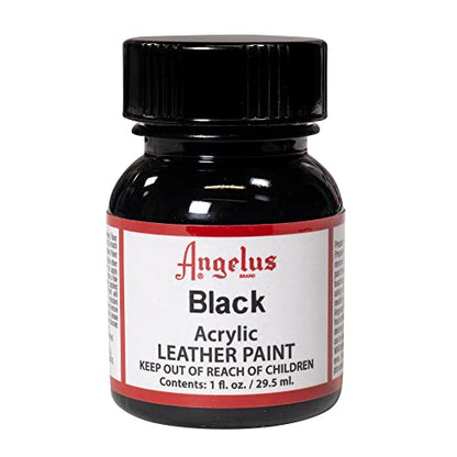 Angelus Acrylic Leather Paint, 1 Fl Oz, Black - Professional Flexible, Crack, Scratch, Peel Resistant Leather Paint for Shoes, Sneakers, Canvas, Furniture and Other Leather Projects | Professional Flexible, Crack, Scratch, Peel Resistant Leather Paint for