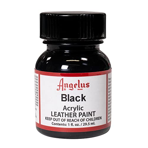 Angelus Acrylic Leather Paint, 1 Fl Oz, Black - Professional Flexible, Crack, Scratch, Peel Resistant Leather Paint for Shoes, Sneakers, Canvas, Furniture and Other Leather Projects | Professional Flexible, Crack, Scratch, Peel Resistant Leather Paint for