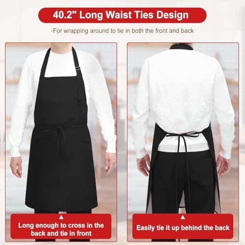 SHEOMERN 3 Pcs Dual Waterproof Oilproof Kitchen Chef Aprons with 4 Pockets for Men Women, Adjustable Soft Anti-Tear Cooking Bib Apron for Baking Grilling BBQ Painting Cleaning (Black) - color: Black