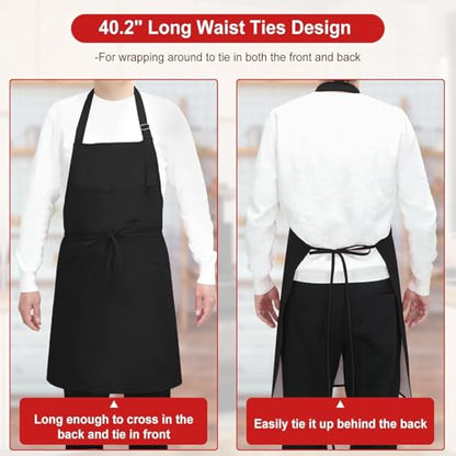 SHEOMERN 3 Pcs Dual Waterproof Oilproof Kitchen Chef Aprons with 4 Pockets for Men Women, Adjustable Soft Anti-Tear Cooking Bib Apron for Baking Grilling BBQ Painting Cleaning (Black) - color: Black