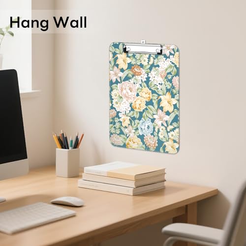 Plastic Cute Clipboard Low-Profile Metal Clip, A4 Letter Size 9 x 12.5 in, 8.5 x 11 Paper Clip Board for Teachers, Nurses, Classroom,Blue Crushed Flower - color: Blue Crushed Flower