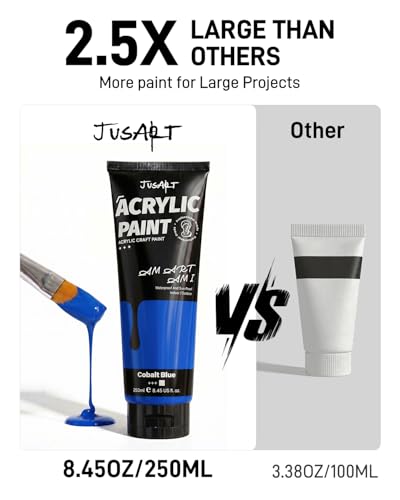 JusArt Blue Acrylic Paint, 8.45oz/250ml Large Tube, Heavy Body Rich Pigment, Non-Toxic, Non-Fading Craft Paint for Canvas Wood Metal Fabric Ceramics, Art Supplies for Adults Artists Beginner - color: Blue