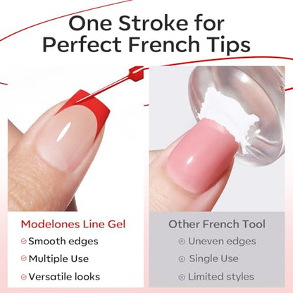 modelones Red French Tip Liner Gel Polish, 15 ML Bright Apple Red Valentine's Day Nail Art Paint Swirl with Ultra Fine Line Brush Soak Off U V DIY Home Salon Professional Manicure Gift for Women - color: Apple Red Liner