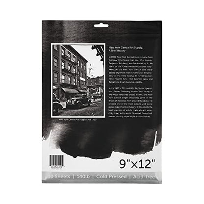 New York Central Watercolor Paper - 9x12-10 Sheets - 140 lb. Cold Press - 100% Cotton, Acid-Free, Archival Quality, Bright White Watercolor Paper Pad for Wet & Dry Media