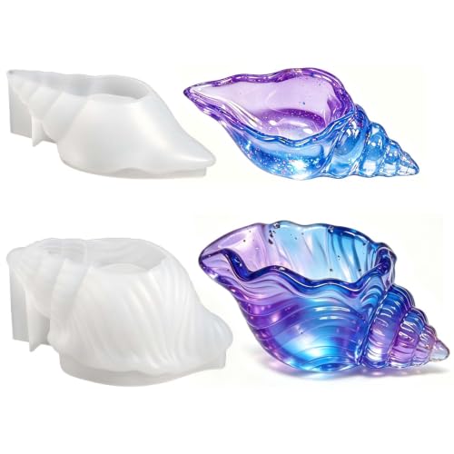 2 Pcs Conch Seashell Silicone Molds for Resin, 3D Ocean Shell Epoxy Casting Mold for Trinket Dish, Candle Holder, Jewelry Tray, Plaster Concrete Cement Crafts, DIY Home Decor
