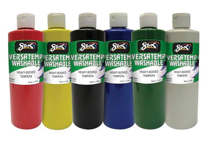 Sax Washable Versatemp Heavy Bodied Tempera Paints, Assorted Colors, 6 Pints
