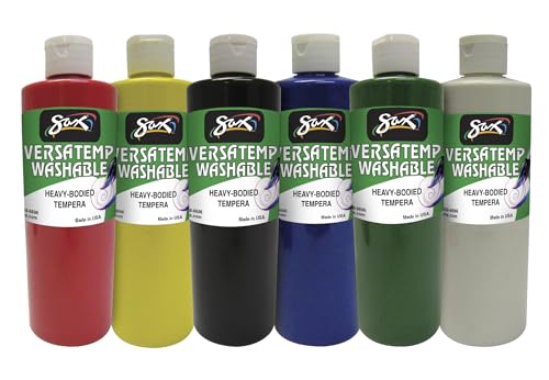 Sax Washable Versatemp Heavy Bodied Tempera Paints, Assorted Colors, 6 Pints