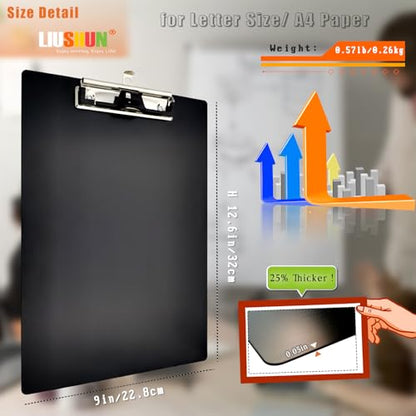 Aluminum Metal Clipboard Stainless Hangable Pen Holder Low-Profile Clip Board Size A4 9" x 12.6" with Sticky Note for School Office Business Medical Professionals Workshop Factory (Black, Aluminum-A4) - style: Black