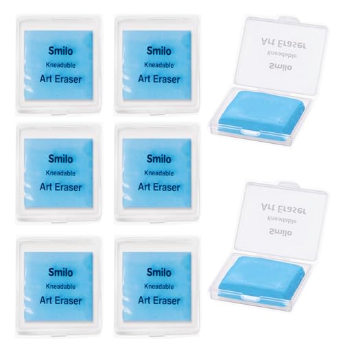Smilo 8-Pack Blue Kneaded Erasers for Artists & Art Students, Soft Moldable Dust-Free Putty Eraser for Drawing Sketching, No Smudge Reusable Art Eraser with Storage Case - color: Blue