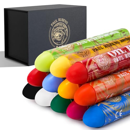 Paul Rubens Large Oil Pastels Set - 12 Colors A (0.79" x 4.72" Jumbo Sticks), Vibrant Colors, Creamy Texture and Blends Easily for Artists, Students and Professionals, Ideal for Filling in Large Areas - color: 12 Colors A