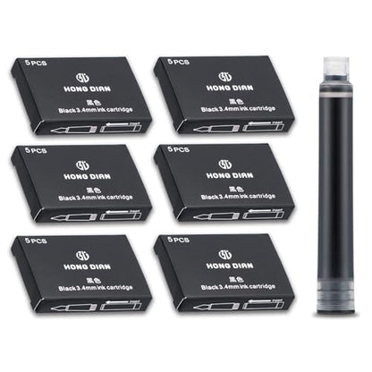 Asvine Fountain Pen Ink Cartridges Black Color, Set of 30 Refill Ink Cartridges, 3.4 mm Bore Diameter - color: Black