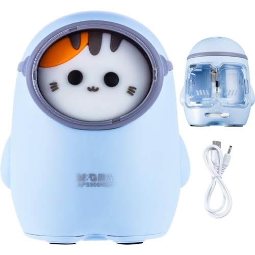 M&G Electric Pencil Sharpener, Portable Pencil Sharpener Cute Cat Design Battery/USB Dual Power Operated Sharpener for Pencils Kids Students Home Classroom School Office - color: Blue