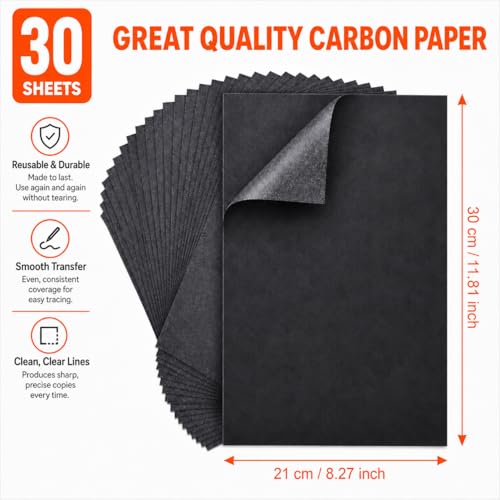 Carbon Paper for Tracing Graphite Transfer-Paper - PSLER 30 Pcs Black Graphite Paper for Tracing Drawing Patterns on Wood Projects Canvas Fabric Artist Lettering Sketch Drawing A4 8.27 X 11.81 Inch