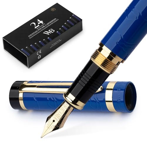 Wordsworth & Black Primori Fountain Pen Set for Writing, Extra Fine Nib | Blue Gold, Gift for Men & Women, Metal Body, 18K German Iridium, Calligraphy, Converter + 24 Ink Cartridges, Refillable - color: Blue Gold, style: Extra Fine Nib