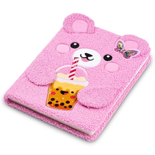 VOTUM Fuzzy Sketch Book: Personalized Artist Sketchbook: Sketching, Drawing and Creative Doodling. Notebook and Sketchbook to Draw and Journal (Pink Bear) - color: Pink Bear