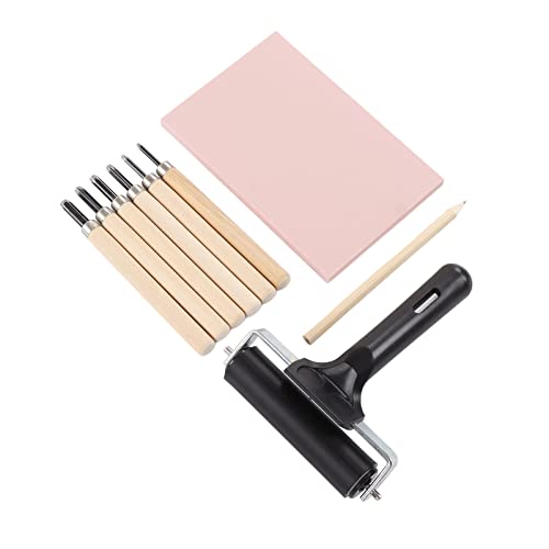 Stamp Making Kit with 6 Carving Knives, Flexible Roller and Tracing Paper, Complete Rubber Stamp Carving Tools Set for DIY Arts Beginners and Craft Enthusiasts