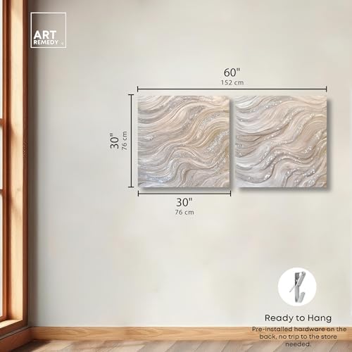 Art Remedy Silver Waves Set Canvas Set of 2 Earth Tone Abstract, Gallery Wrapped, 30 x 30 - color: Gallery Wrapped, size: 30" x 30"