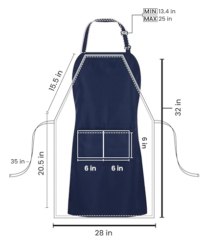 Utopia Kitchen 10 Pack Bib Apron Adjustable with 2 Pockets, Water and Oil Resistant, Cooking Kitchen Chef Apron for Women Men - color: Navy