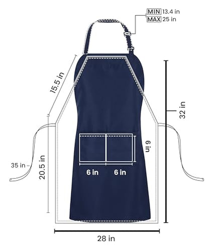 Utopia Kitchen 10 Pack Bib Apron Adjustable with 2 Pockets, Water and Oil Resistant, Cooking Kitchen Chef Apron for Women Men - color: Navy
