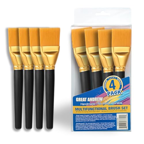 1 1/2 inch Flat Paint Brushes for Acrylic Painting, 4 PCS Craft Paint Brushes with Wooden Handle for Acrylic, Watercolor, Oil, Crafts, Body, Facial Mask DIY Painting - size: 4 pcs, 1 1/2-in, Flat